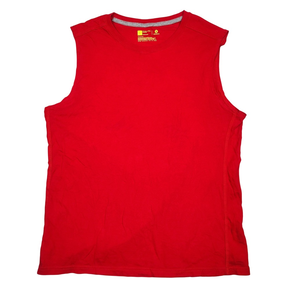 Xersion Muscle Tank Mens Large Red Xtreme Cotton Solid Jersey Sleeveless Shirt
